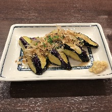 Chilled fried eggplant in broth