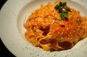 Tomato cream sauce pasta with Japanese blue crab
