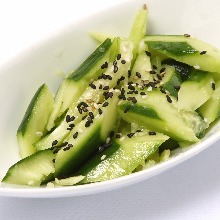 Food dressed with sesame