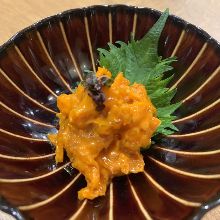 Sea urchin, jellyfish, and crab dressed with miso