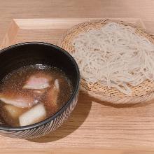 Buckwheat noodles dipped in a broth