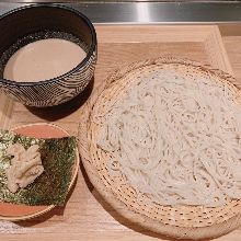 Buckwheat noodles dipped in a broth