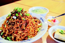 Chinese noodles mixed with Chinese sesame paste and chili oil