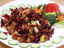 Extra spicy stir-fried chicken and Sichuan chili peppers