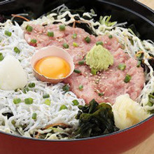 Raw fatty tuna and spring onion rice bowl