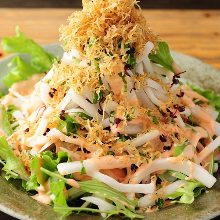 Daikon and baby sardines salad