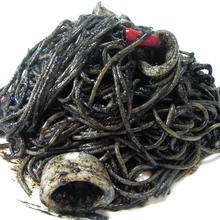 Pasta with squid ink sauce