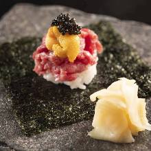 Hand-rolled sea urchin sushi