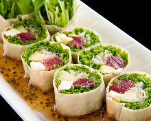 Tuna and avocado wrapped in yuba (tofu skin)