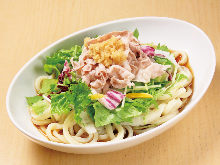 Cold wheat noodles served in a salad
