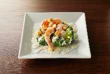 broccoli and shrimp Caesar salads