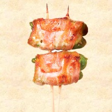 Pork wrapped green pepper and cheese skewer