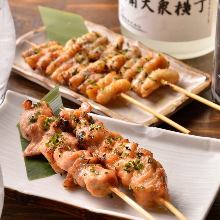 Chicken tenderloin skewer with mentaiko