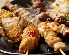 Assorted grilled chicken skewers