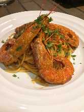 Tomato cream sauce pasta with shrimp