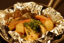 Steamed salmon and vegetables with miso sauce