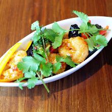Simmered shrimp and eggplant with chili sauce