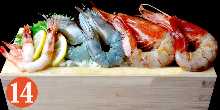 Rice bowl with three types of prawns(angel shrimp,sweet shrimp,red shrimp)