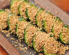 Food dressed with sesame