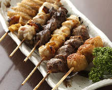 Assorted grilled chicken skewers