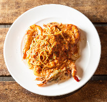 Tomato cream sauce pasta with shrimp