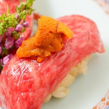 Sea urchin on beef sushi