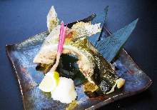 Grilled amberjack collar meat
