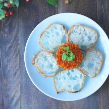 Salmon covered with salmon roe