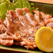 Grilled locally raised chicken with rock salt