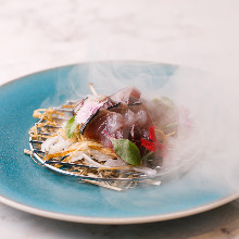 Smoked skipjack tuna carpaccio