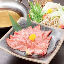 Beef tongue and Japanese leek shabu-shabu