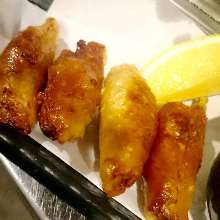 Chicken skin filled with gyoza stuffing