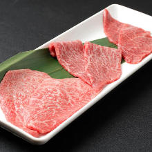 Assortment of three kinds of rare lean beef.