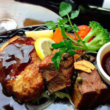 Spencer roll steak and hamburg steak combo