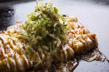 Marinated roe and cheese okonomiyaki