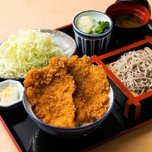 Pork cutlet and sauce rice bowl and soba meal set