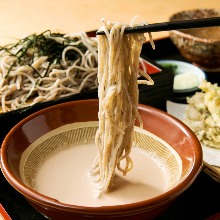 Buckwheat noodles dipped in a broth