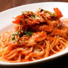 Tomato cream sauce pasta with shrimp