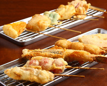 Assorted fried skewers