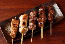 Assorted grilled chicken skewers