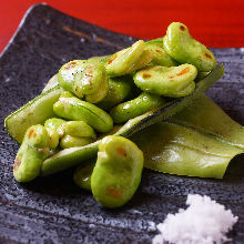 Grilled fava beans