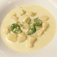 Gorgonzola and seasonal vegetable cream gnocchi