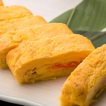 Japanese-style rolled omelet with marinated cod roe and cheese