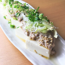 Tofu topped with boiled mackerel