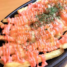 Grilled potatoes and marinated cod roe with cheese