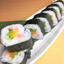 Fatty tuna and pickled radish sushi rolls