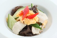 Stir-fried egg with pork and cloud ear mushroom