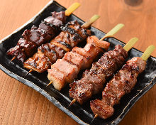 Assorted grilled pork skewers, 5 kinds