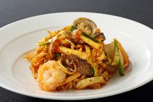 Chinese noodles topped with ground pork