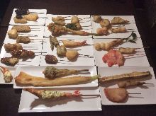 Assorted fried skewers
